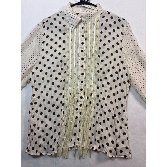 Vintage Jaipur XL Polka Dot Button-Up Blouse With Lace Trim - Picture 2 of 12